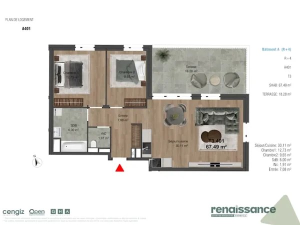 Appartement 3 pièces 67 m²