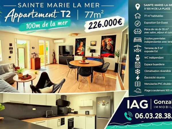 SAINTE MARIE LA MER APPARTEMENT T3 coté plage