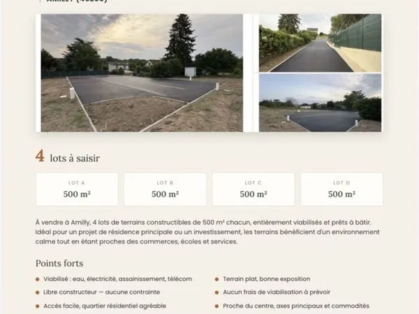 Terrain viabilisés 500m2 AMILLY