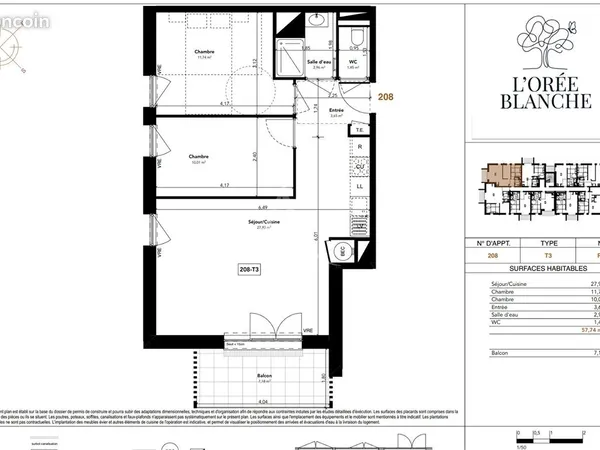 Appartement 3 pièces 58 m²