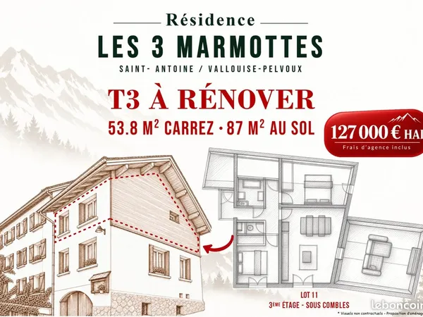 PELVOUX - Appt T3 de 87 m² à rénover