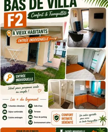 Bas de VILLA meublé T2 CC entrée individuelle