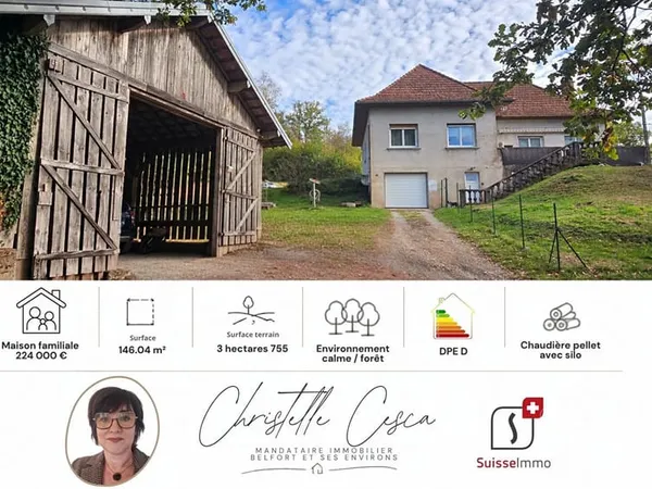 Champagney - Maison familiale de 146 m² avec 3 hectares de terrain, bois et hangar