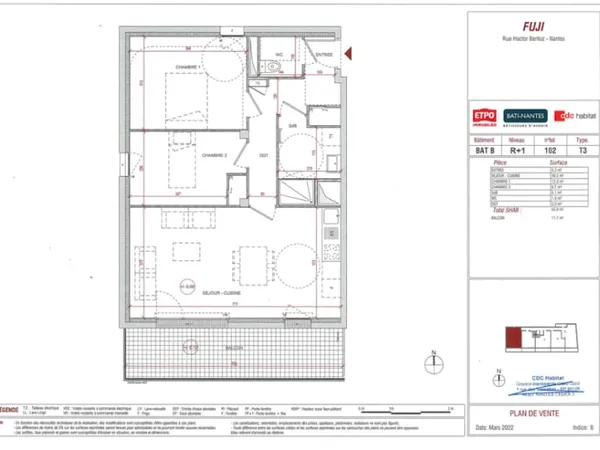 Appartement 3 pièces 64 m²