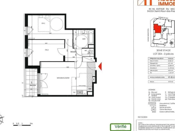 Appartement 3 pièces 59 m²