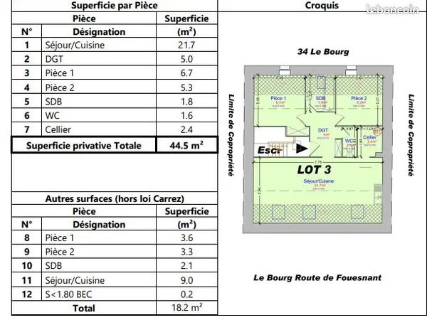 Appartement a vendre le bourg de pleuven