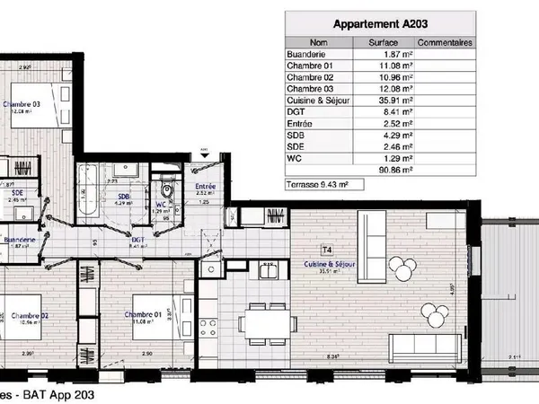 Appartement 4 pièces 91 m²