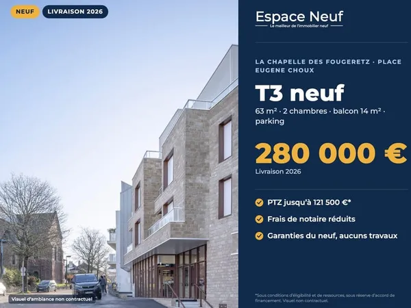 THORIGNE FOUILLARD - PLEIN CENTRE - T3 avec BALCON et PARKI