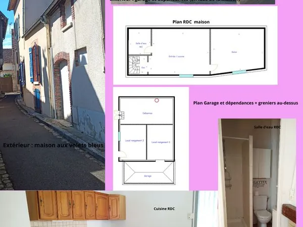 Maison de ville (60m2) et son garage et dépendances