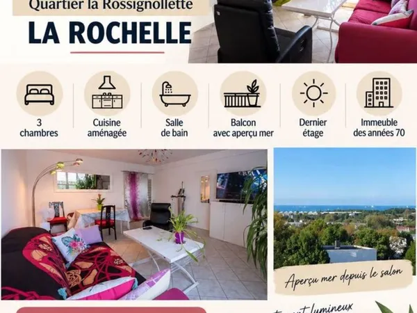à€ vendre €" Appartement T4 de 79 m² €" Dernier étage €" La Rochelle