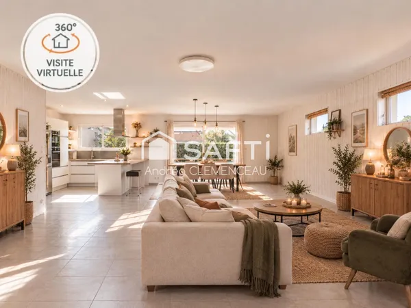 Maison familiale de plain-pied avec piscine - 4 chambres, bureau et beaux volumes