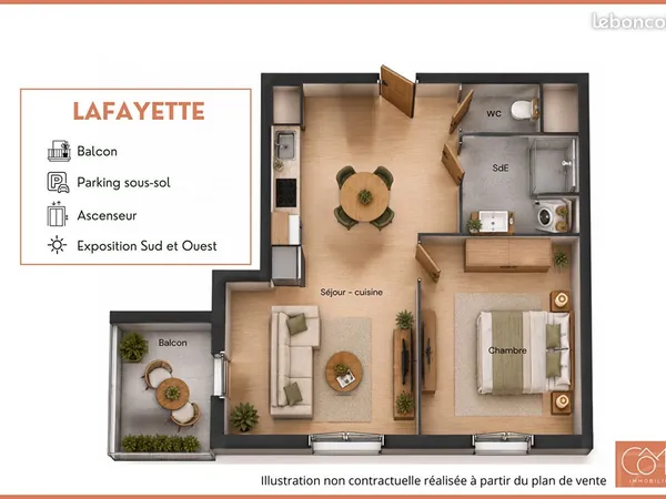Appartement 2 pièces 43 m²
