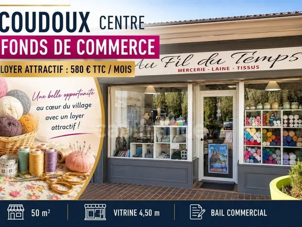 COUDOUX CENTRE 50 m²  FONDS DE COMMERCE 29 000 €  LOYER 580 €  DROIT AU BAIL POSSIBLE