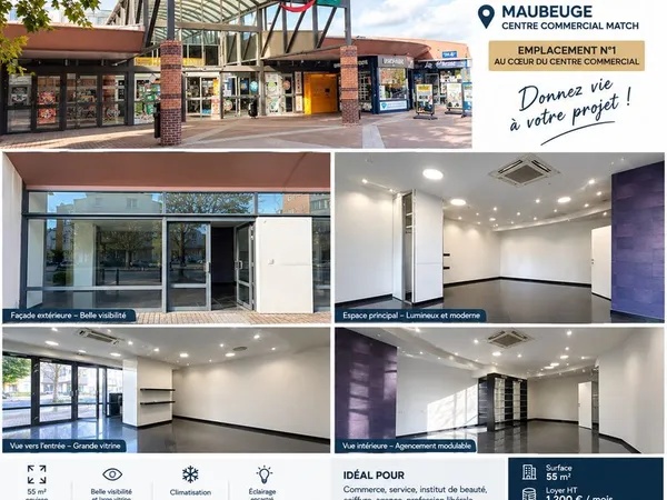 Commerce Location Maubeuge 55m² 1250€