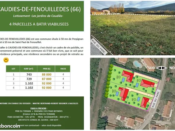 729 m² parcelle viabilisée sur lotissement de 4 parcelles en 4 faces