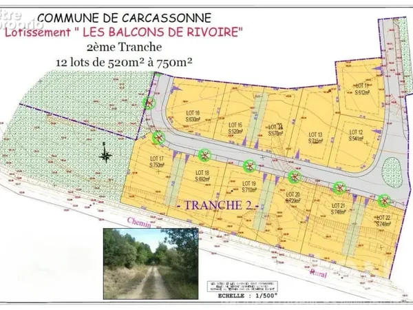 CARCASSONNE - Terrain constructible viabilisé de 521 m² dans le lotissement Les Balcons de Rivoire