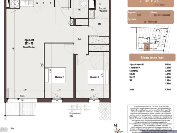 Cers - T2 de 54 m2 avec parking