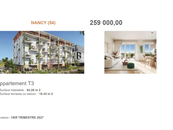 NANCY, Votre appartement T3 neuf proximité centre et rives de Meurthe Appartement T3 neuf – Nancy | 