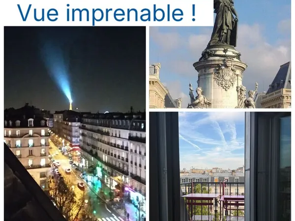 Grand studio dernier étage avec Vue tour Eiffel République