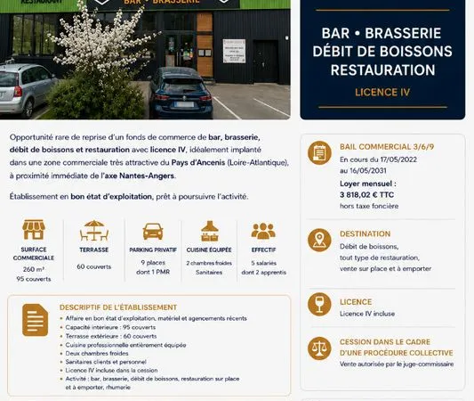 Bar, brasserie, fonds de commerce ANCENIS SAINT GEREON