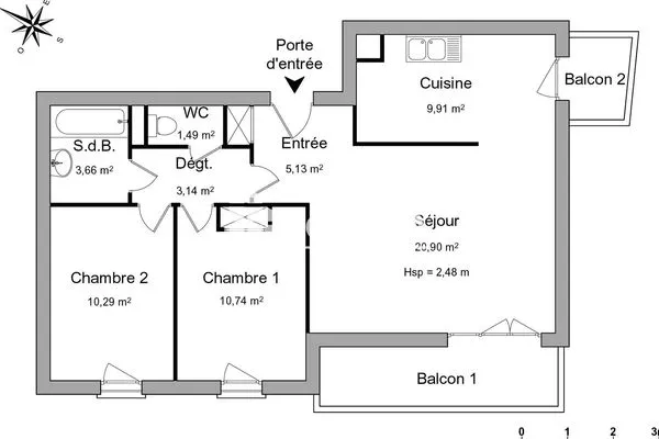Appartement 3 pièces 65 m²