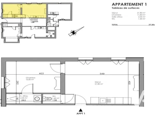 Appartement 2 pièces 37 m²