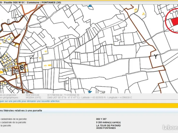 Terrain de 9265 m² à Fontanès (30250) - Accès facile