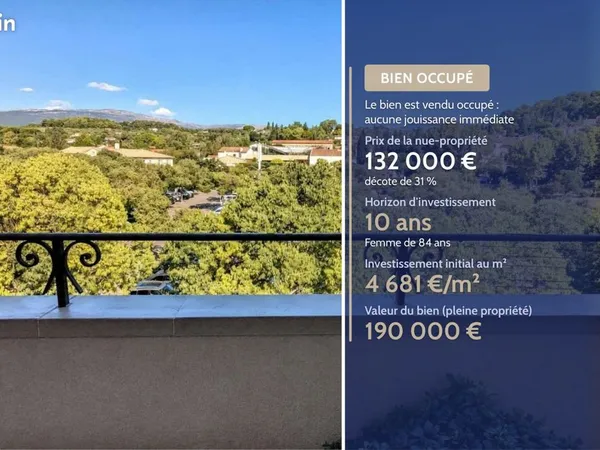 NUE-PROPRIÉTÉ à Valbonne T1Bis, Village, Dernier étage, Parking, 33 % de décote