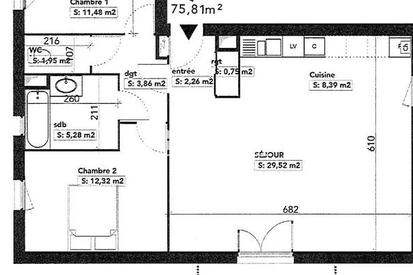 Appartement 3 pièces 76 m²