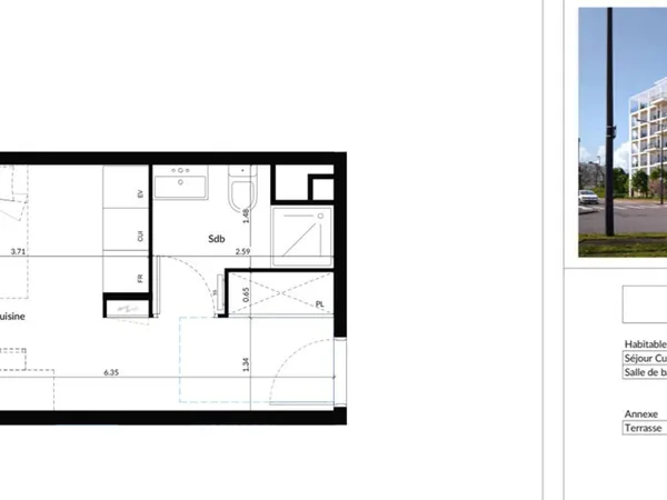 Appartement Dijon 1 pièce(s) 24.3 m2