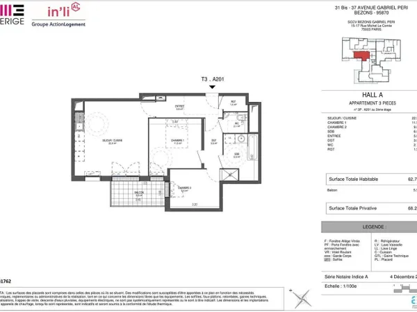 Appartement 3 pièces 63 m²