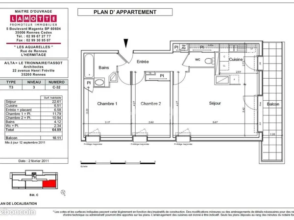 Appartement 3 pièces 64 m²