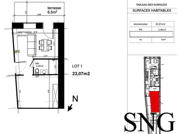 Appartement 1 pièce 23 m²