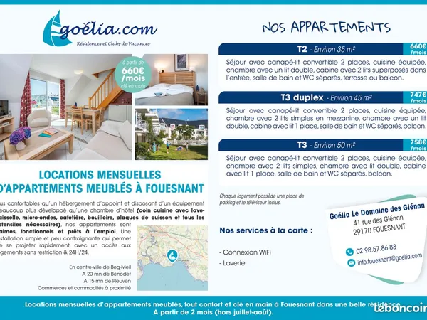 Location mensuelle de Septembre à Juin