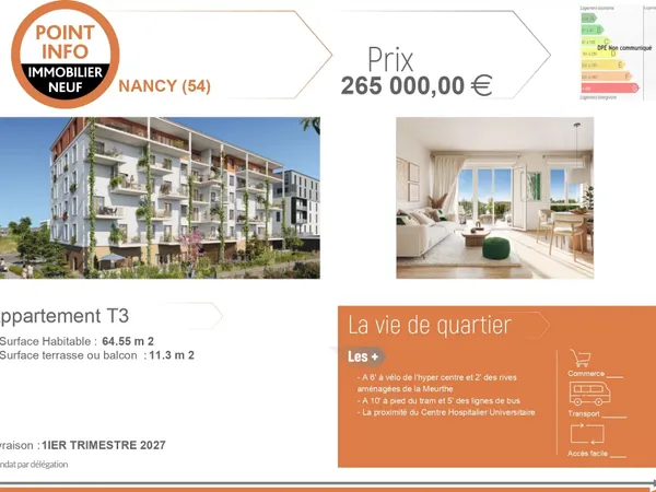 NANCY, Votre appartement T3 neuf proximité centre et rives de Meurthe Appartement T3 neuf – Nancy | 
