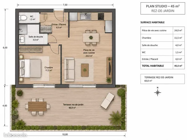 Studio meublé et loué : investissement clé en mains