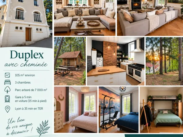 Duplex avec cheminée et parc arboré..