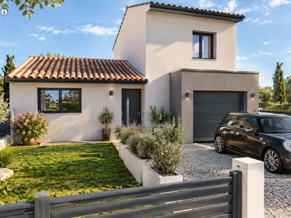 Maison contemporaine à étage de 90 m² avec 3 chambres et garage sur terrain viabilisé à Pollestres (