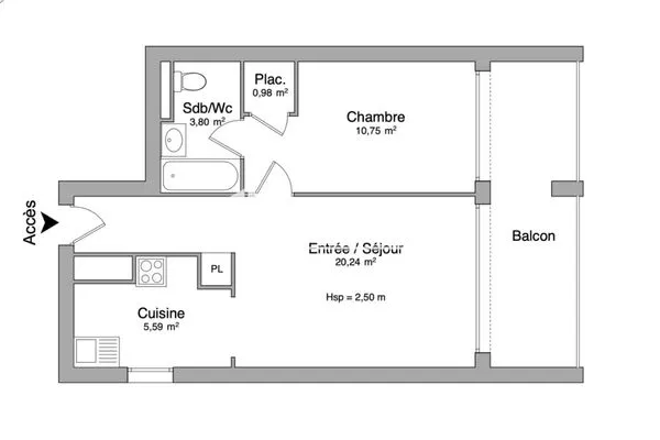 Appartement 2 pièces 41 m²