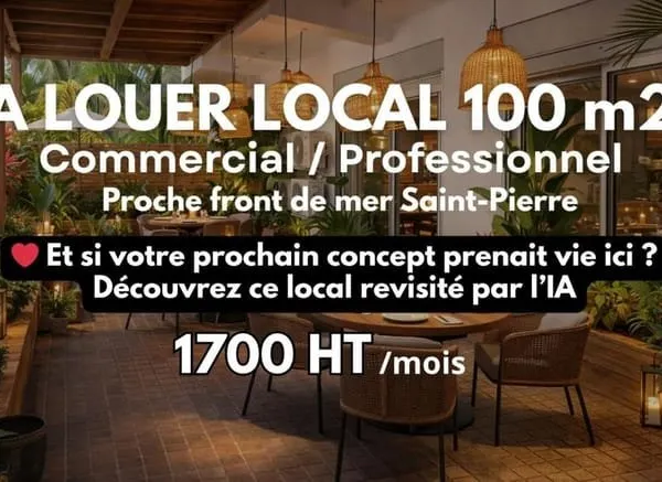 A louer local commercial / professionnel de 100m2 avec Terrasse proche front de mer Saint-Pierre à 1