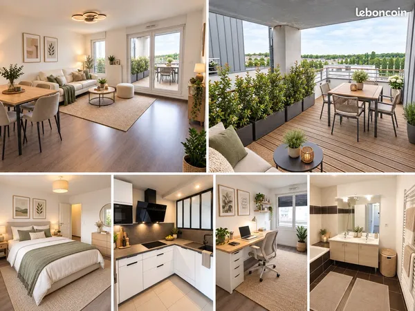 T4 80,8 m² - 7e étage - grande terrasse ouest sans vis-à-vis - au calme - tram à 300 m - parking