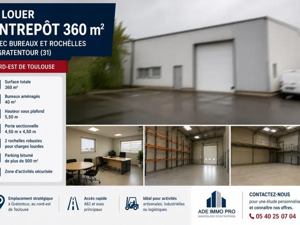 Local d’activité et entrepôt Location Gratentour 360m² 2460€
