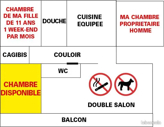 Colocation MIXTE : 1 chambre individuelle dans un appartement de 80 m²