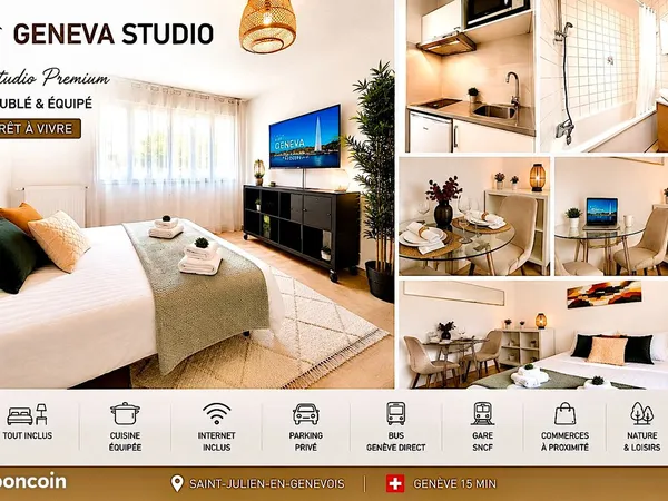 🌿 Studio Premium meublé - Idéal frontalier - Genève à 4 km de Plan-les-Ouates