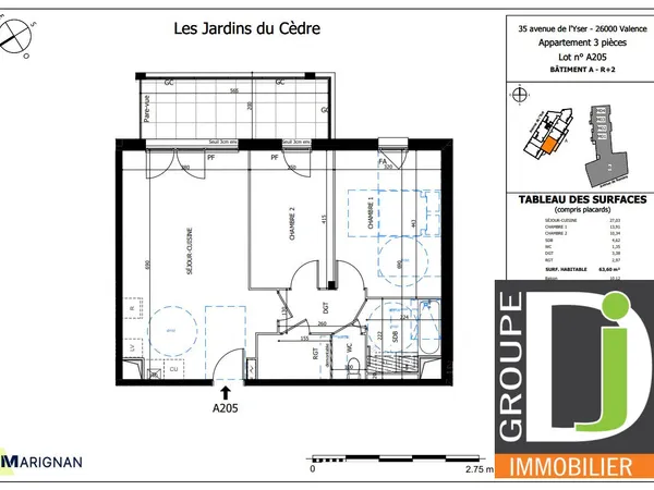 Appartement 3 pièces 64 m²