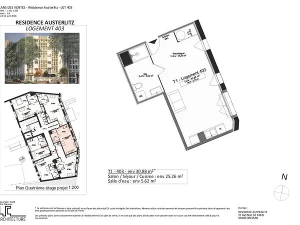 Grand studio neuf ORLEANS 32,97 M2