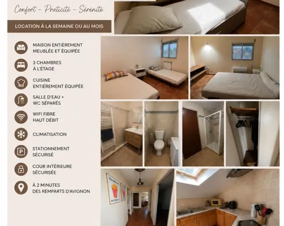 Appartement 3 chambres climatisé à 100 m de la gare d'AVIGNON