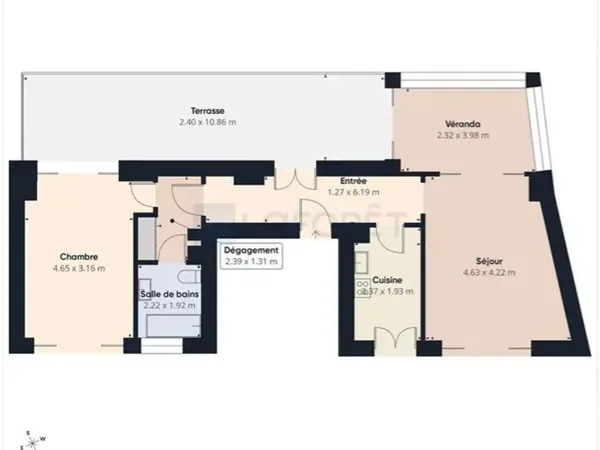2/3 pièces dernier étage + terrasse 25m2