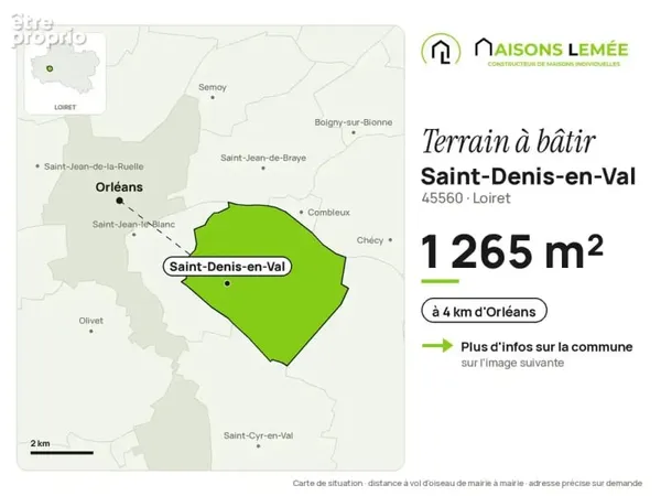 Terrain à bâtir 1 265 m² à Saint-Denis-en-Val