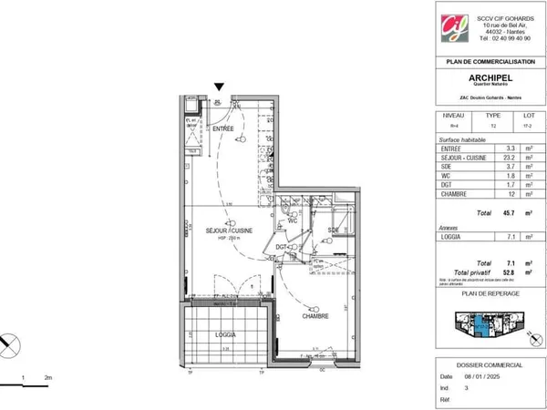 Appartement T2 NANTES La route de Sainte-Luce - 45.7 m2 165 900 Euros